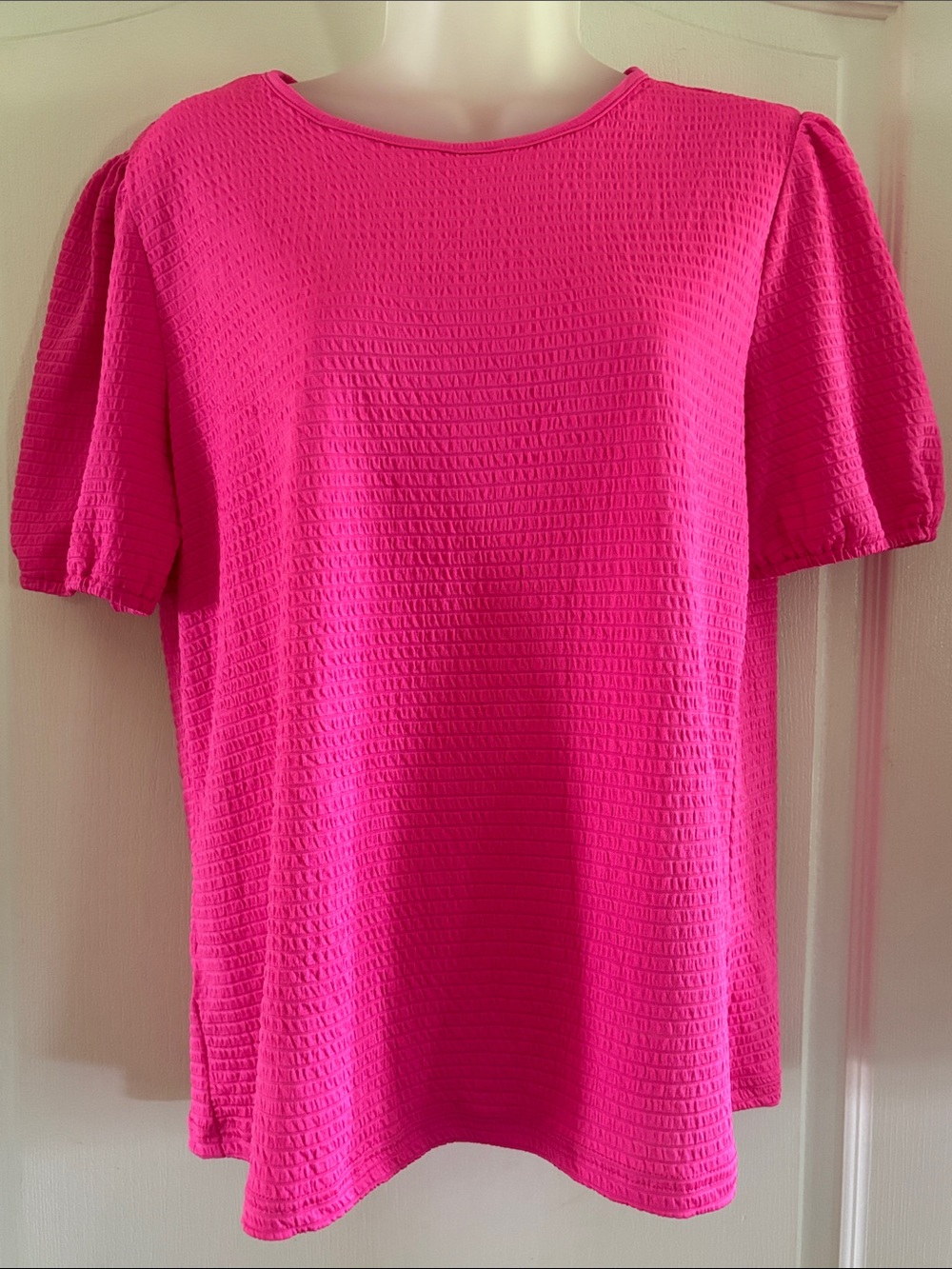 Jess Lea Bubble Sleeve Textured Top - Hot Pink
